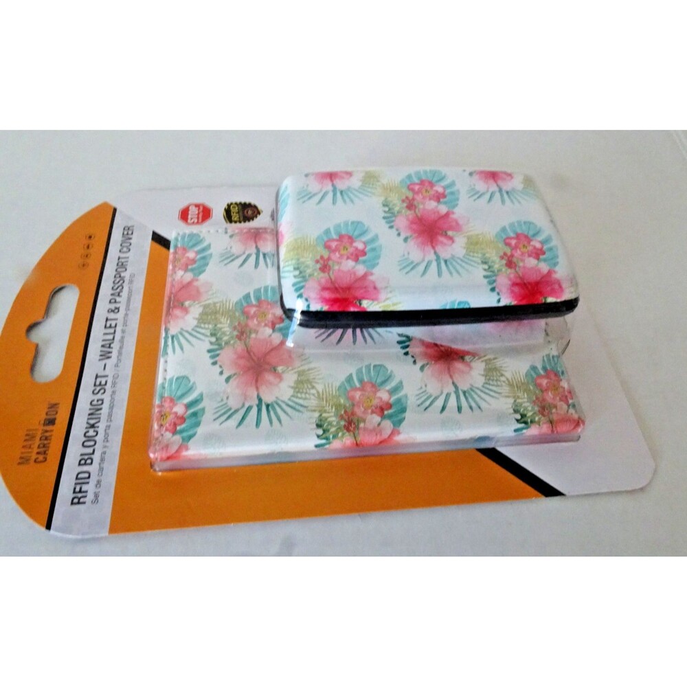 NEW Miami Carry-On RFID Passport Holder + Aluminum Wallet Travel Set Floral - Picture 8 of 9